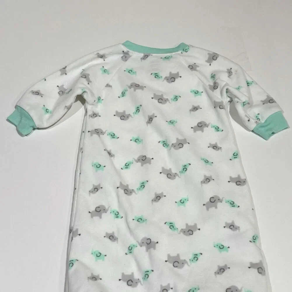 Child of Mine Baby Boy 0-9M Sleep Sack White Green & Gray Elephants Print Zipper